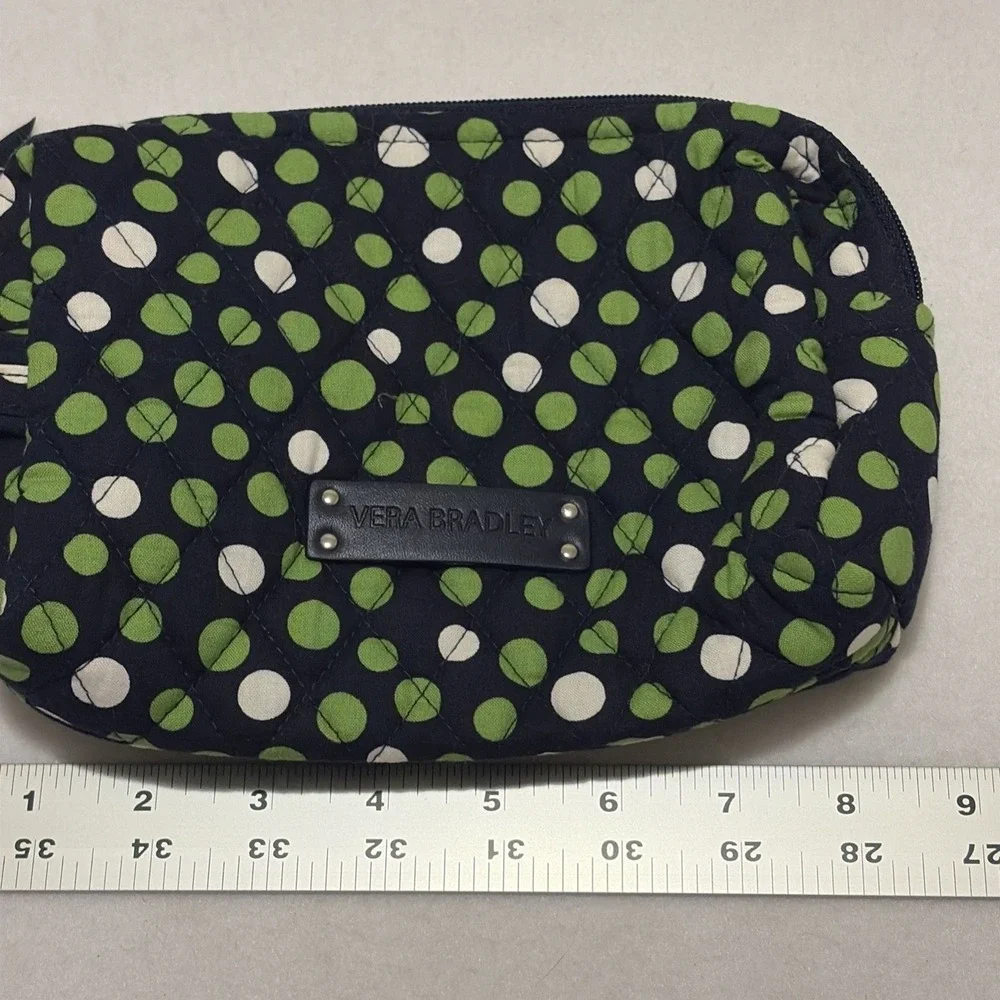 Vera Bradley Cosmetic Medium Lucky Dots Blue Polka Dots Green White Zip Closure‎